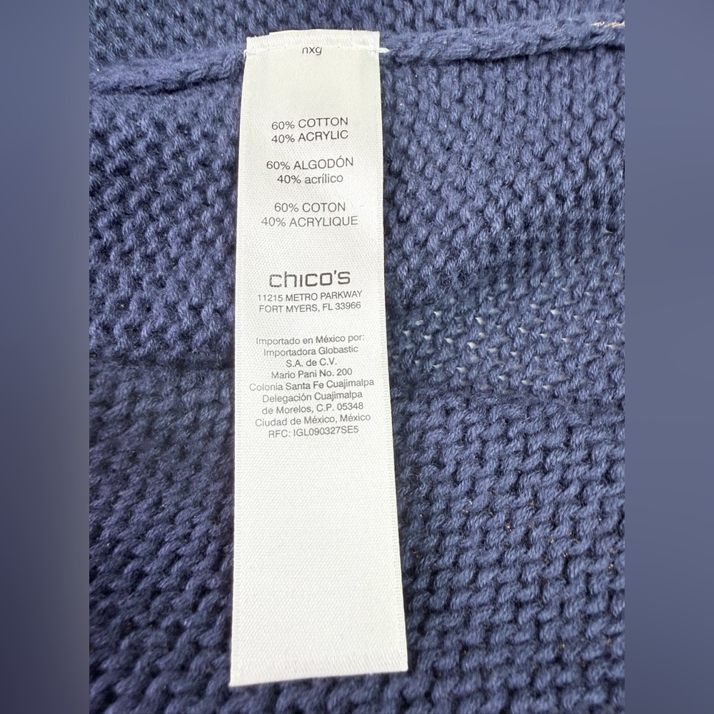 Chico’s Sophie Blue & Gold Foil Shine Pullover Sweater Animal Print Size 2 Large - Picture 5 of 8
